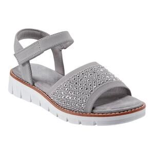 Easy Spirit Women's Jaela Embellished eFlex Flat Sandals Gray Size 6 1/2 W